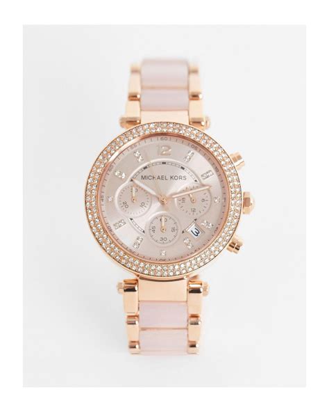 michael kors parker rose gold pink bracelet watch mk5896